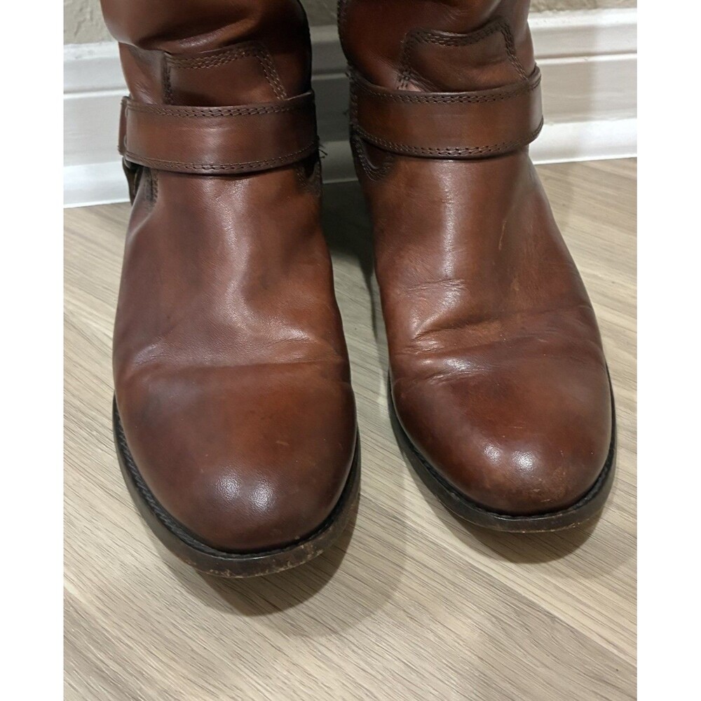 Frye Harness Brown Leather Knee High Riding Boots Zip Round Toe Women’s 8.5 B - Picture 3 of 8